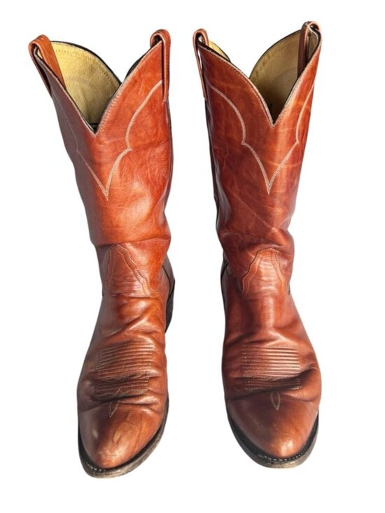 VTG Tony Lama Mens Size 10.5 B Cognac Brown Leather Western Cowboy Boots #5084